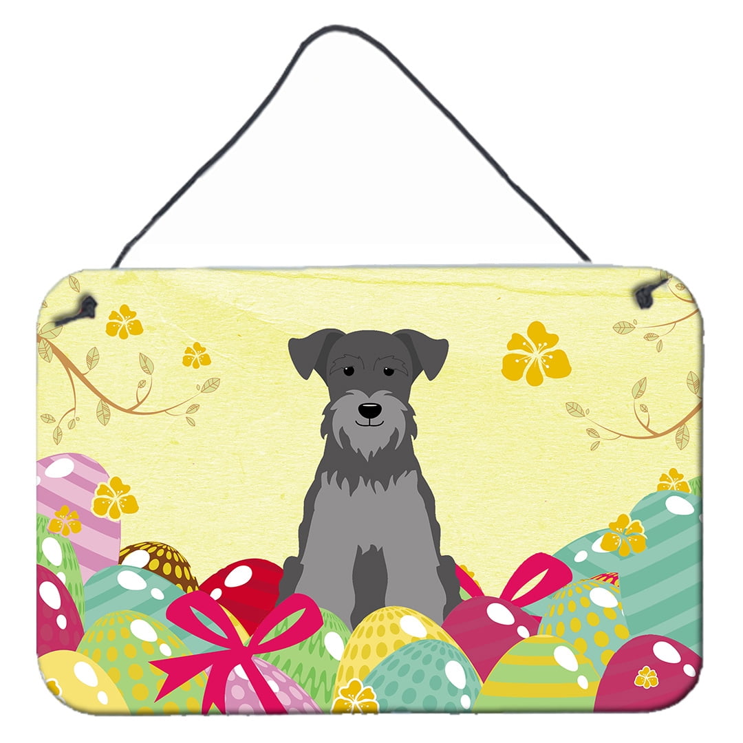 BB6052DS812 Easter Eggs Miniature Schanuzer Black Silver Wall or Door Hanging Prints