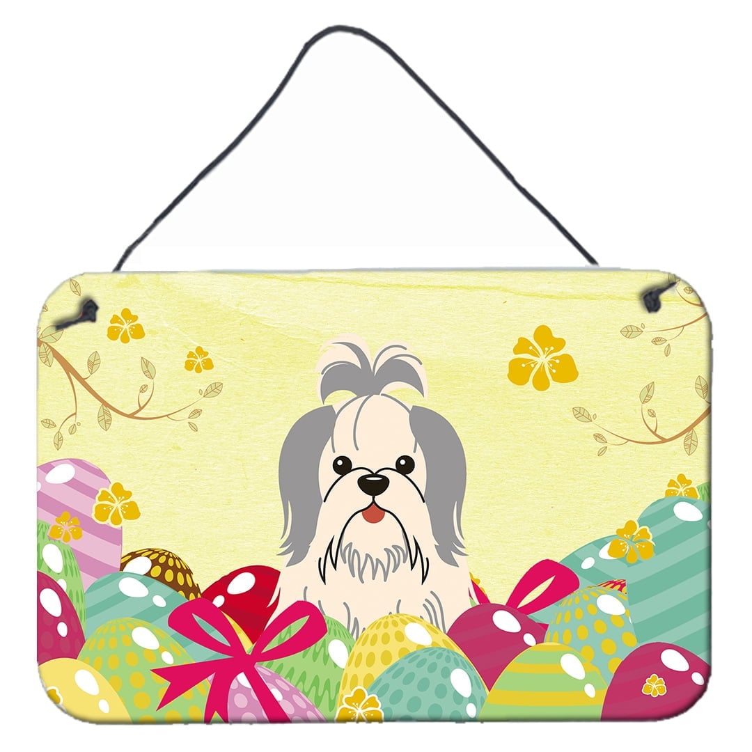 Easter Eggs Shih Tzu Silver White Wall or Door Hanging Prints
