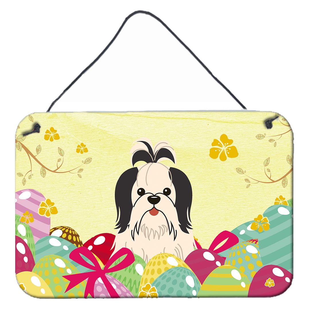 Easter Eggs Shih Tzu Black White Wall or Door Hanging Prints