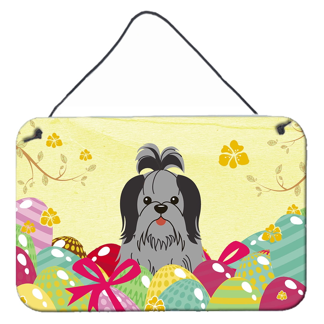 Easter Eggs Shih Tzu Black Silver Wall or Door Hanging Prints