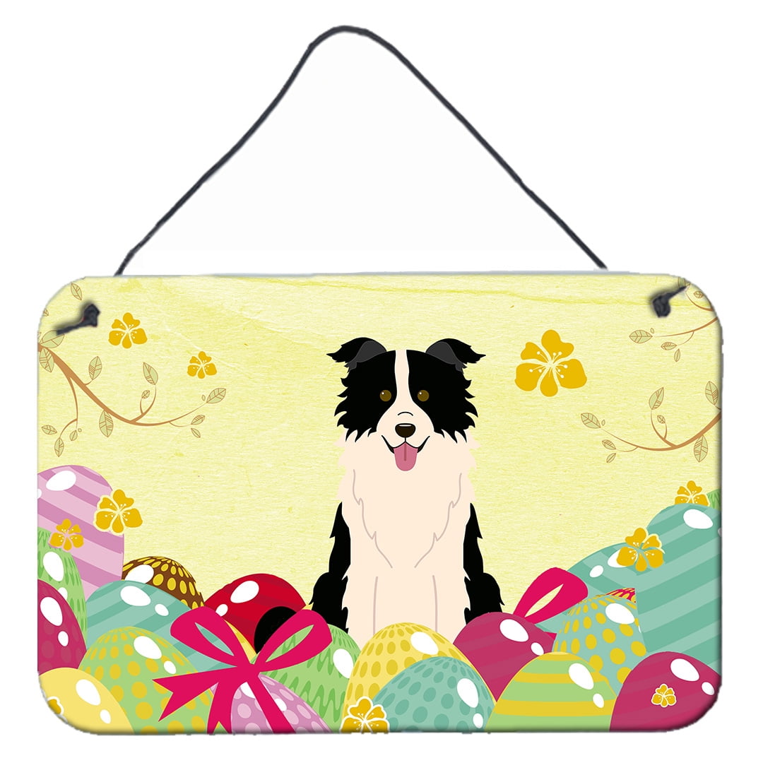 Easter Eggs Border Collie Black White Wall or Door Hanging Prints