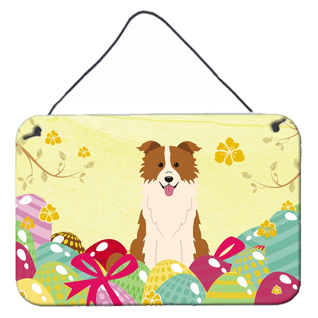 BB6119DS812 Easter Eggs Border Collie Red White Wall or Door Hanging Prints