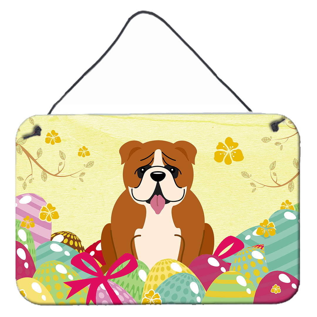 Easter Eggs English Bulldog Red White Wall or Door Hanging Prints