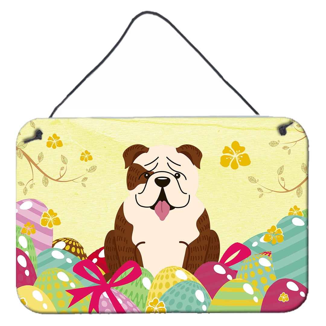 Easter Eggs English Bulldog Brindle White Wall or Door Hanging Prints
