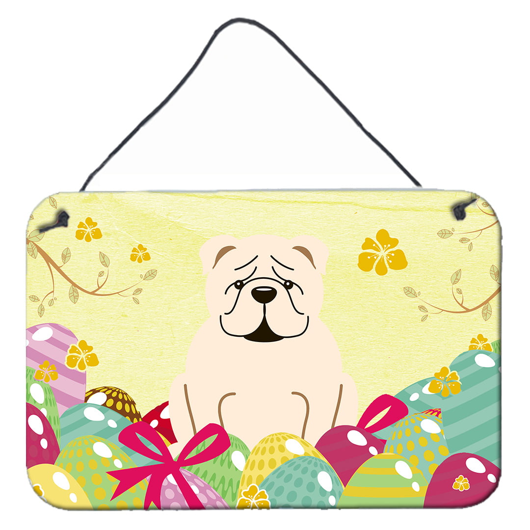 BB6123DS812 Easter Eggs English Bulldog White Wall or Door Hanging Prints