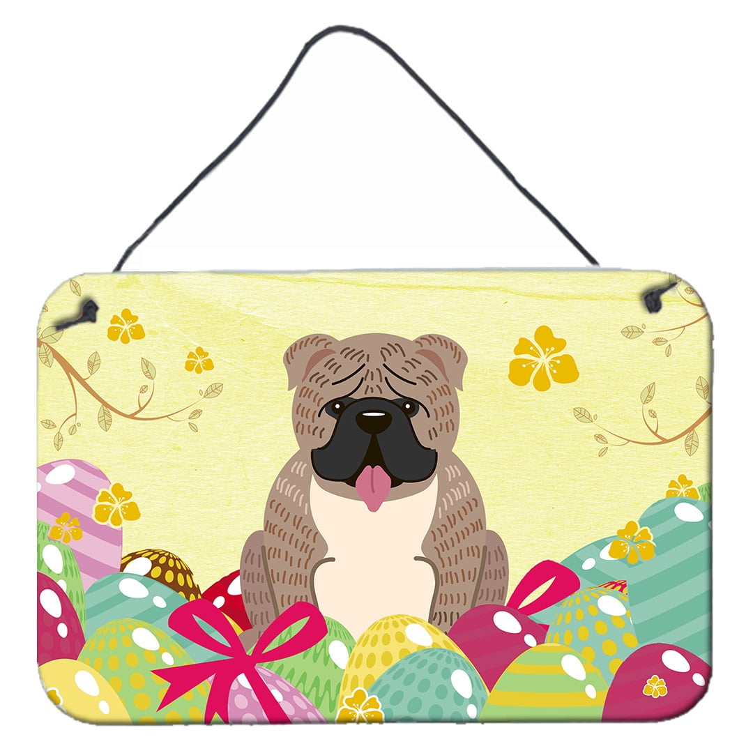 Easter Eggs English Bulldog Grey Brindle Wall or Door Hanging Prints