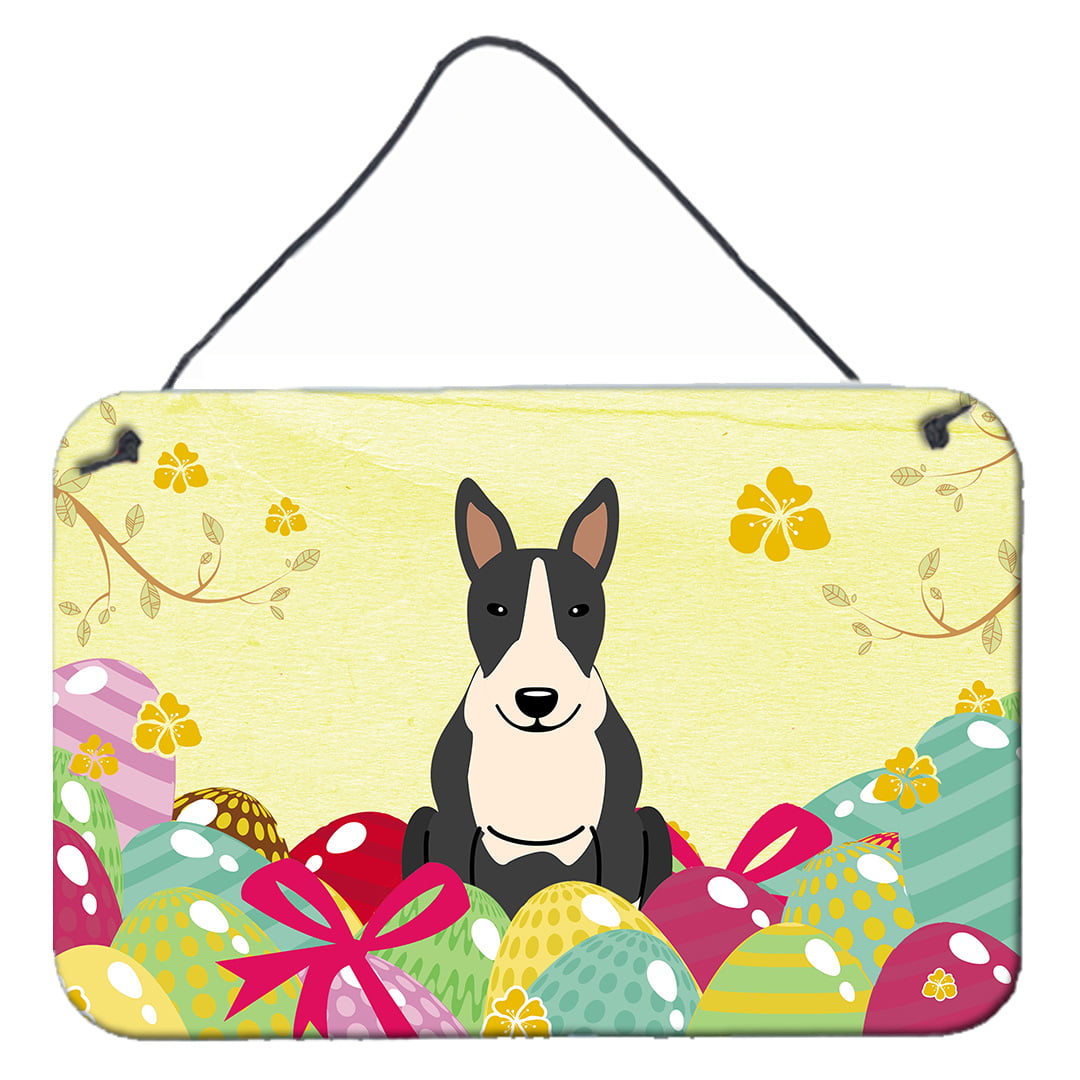Easter Eggs Bull Terrier Black White Wall or Door Hanging Prints