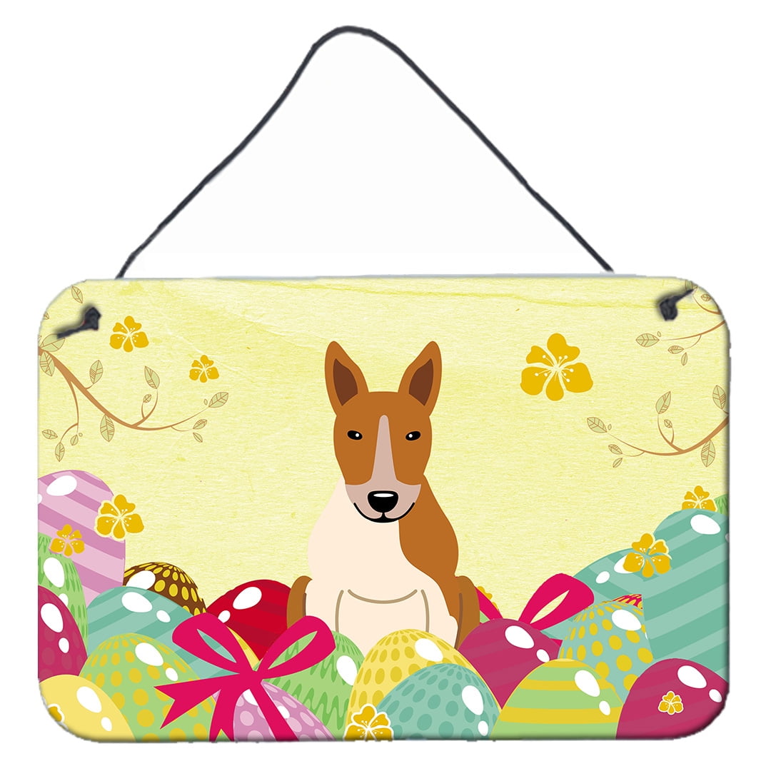 Easter Eggs Bull Terrier Red White Wall or Door Hanging Prints