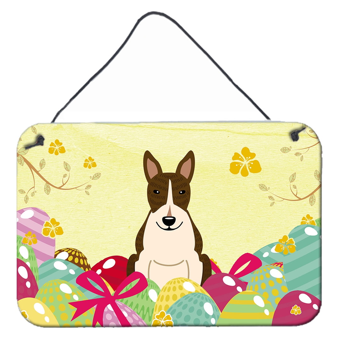 Easter Eggs Bull Terrier Dark Brindle Wall or Door Hanging Prints