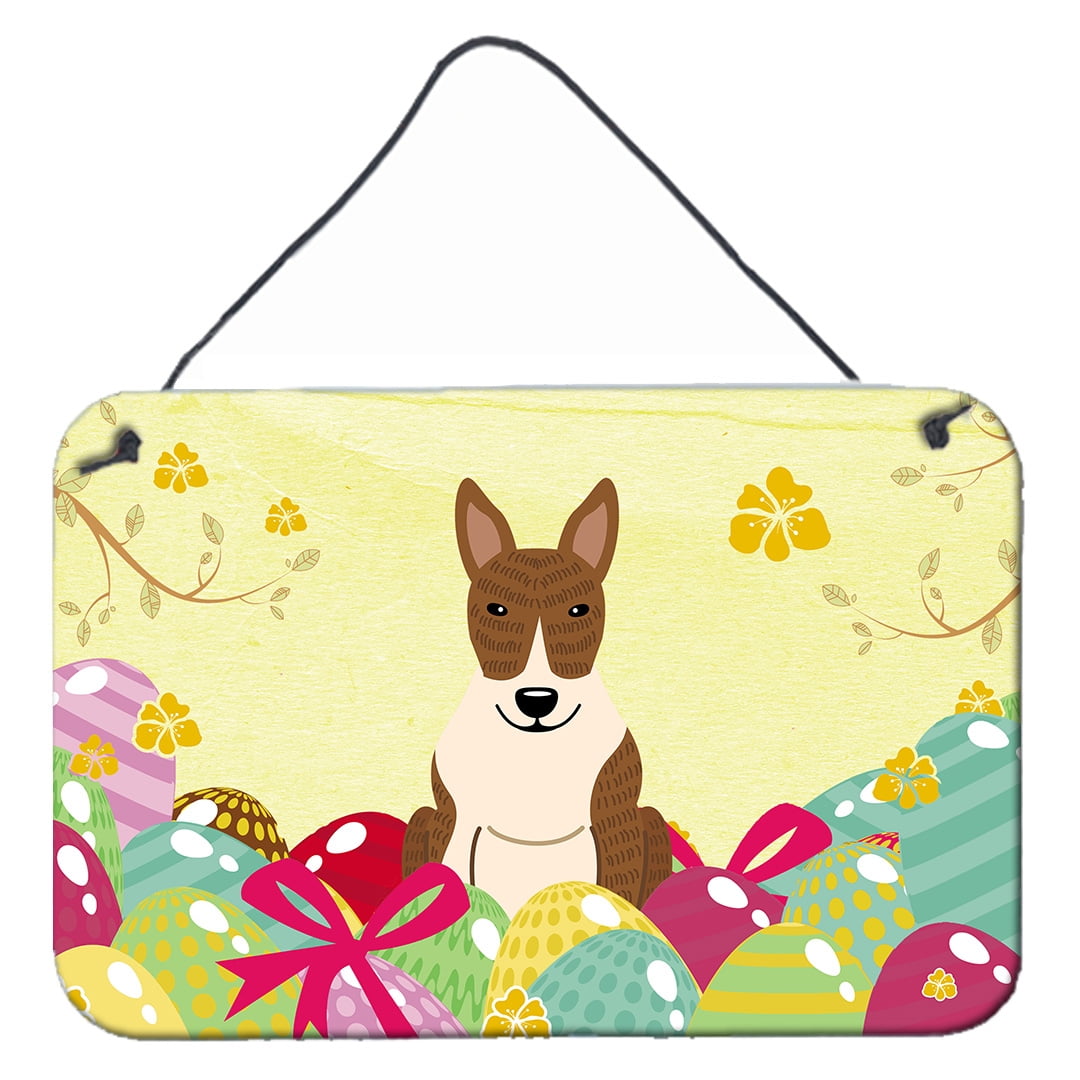 Easter Eggs Bull Terrier Brindle Wall or Door Hanging Prints