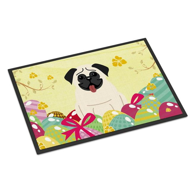 24 x 36 in. Easter Eggs Pug Cream Indoor or Outdoor Mat