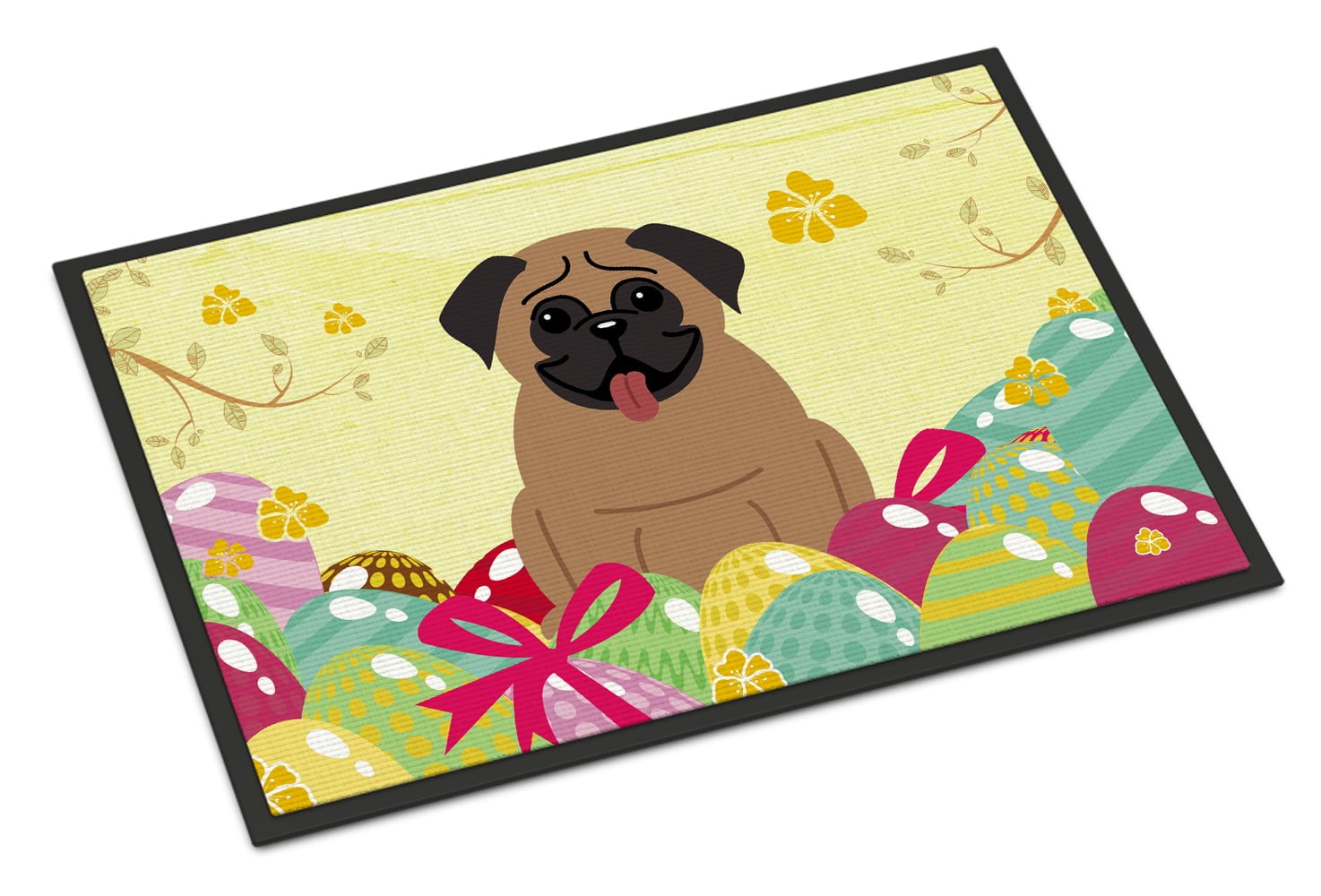 24 x 36 in. Easter Eggs Pug Brown Indoor or Outdoor Mat