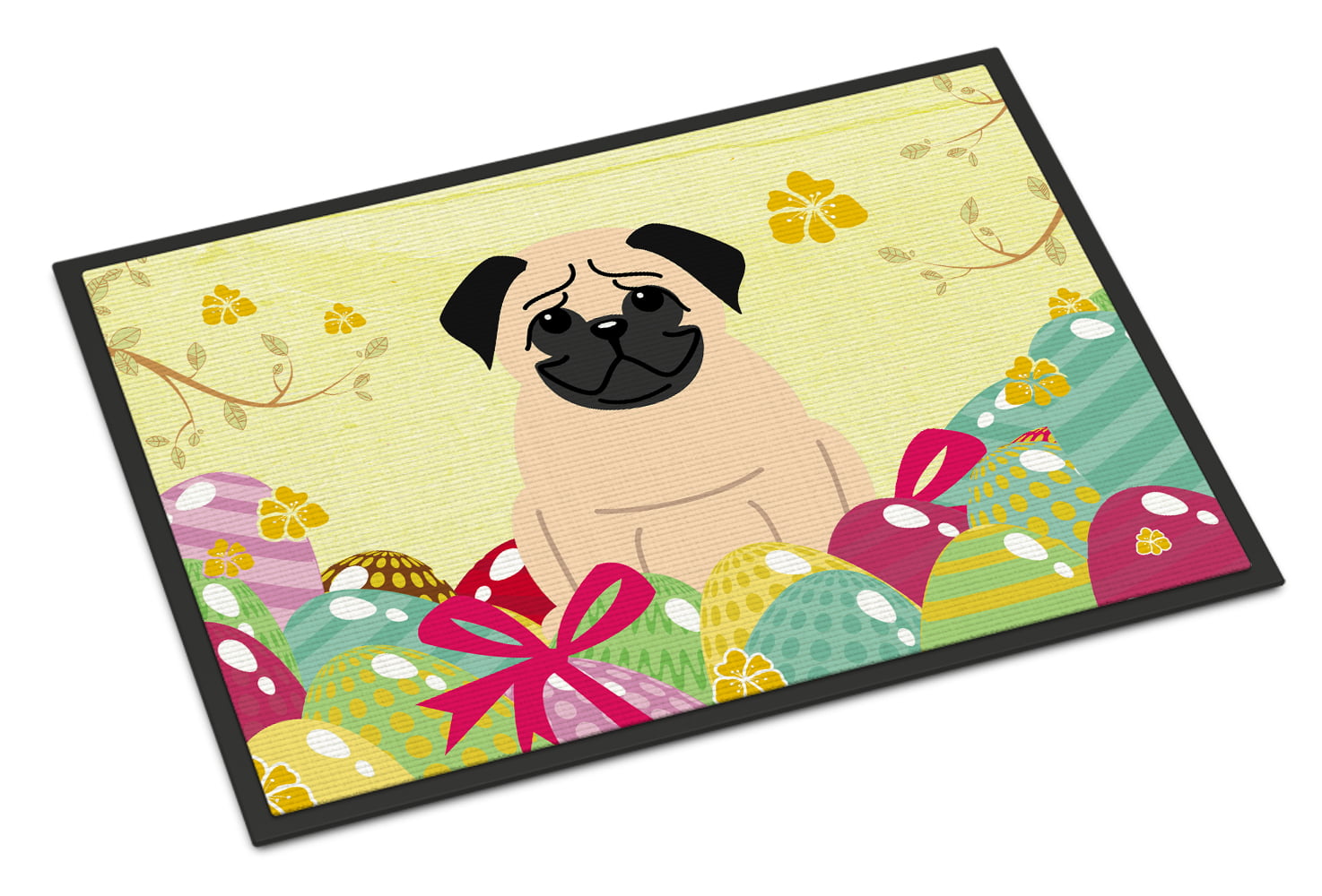 24 x 36 in. Easter Eggs Pug Fawn Indoor or Outdoor Mat