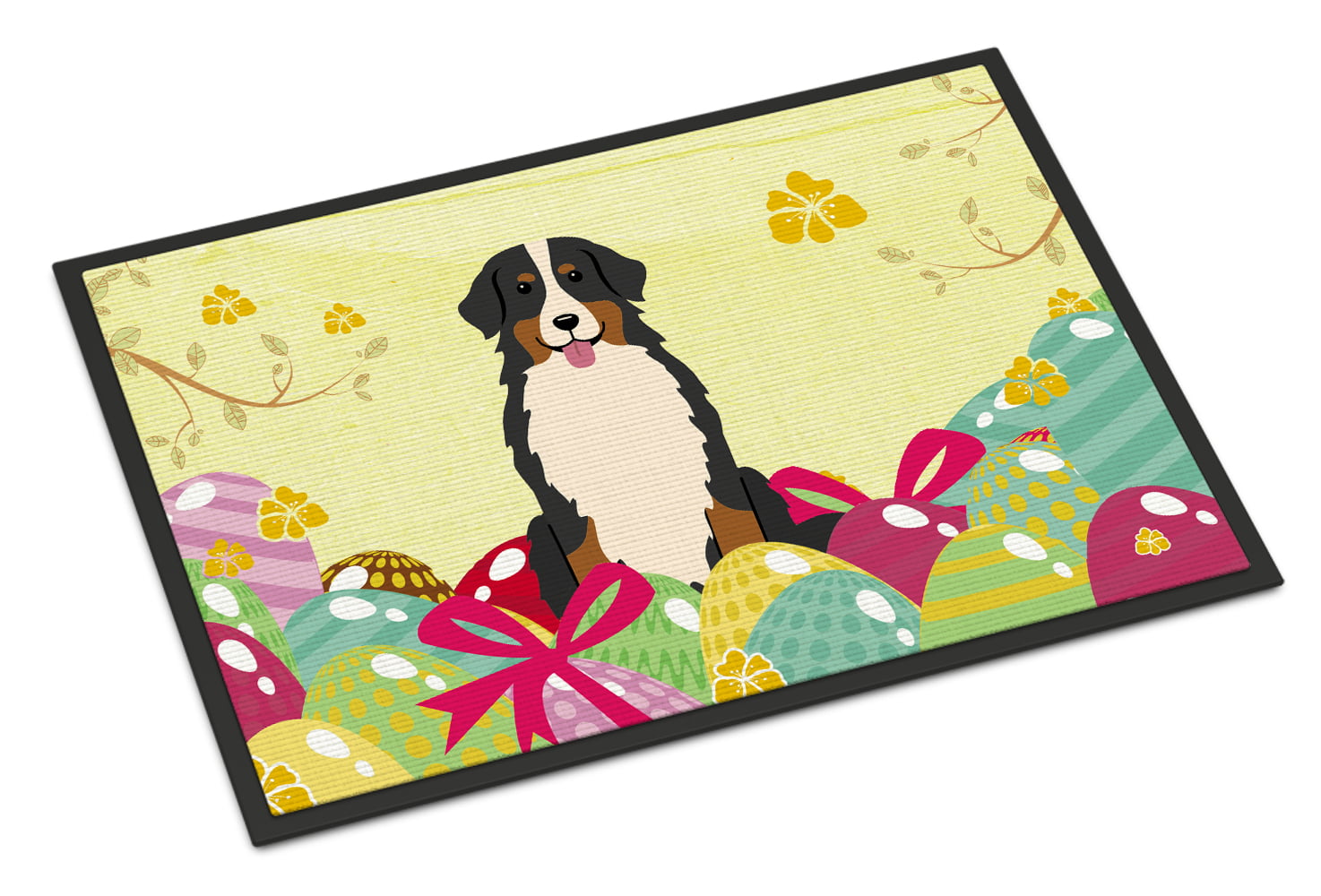 24 x 36 in. Easter Eggs Bernese Mountain Dog Indoor or Outdoor Mat