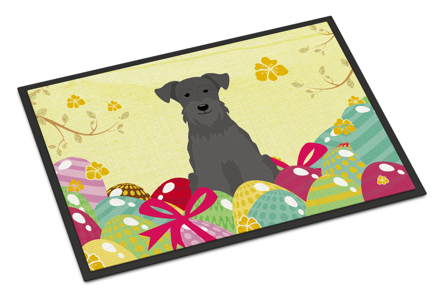 24 x 36 in. Easter Eggs Miniature Schanuzer Black Indoor or Outdoor Mat