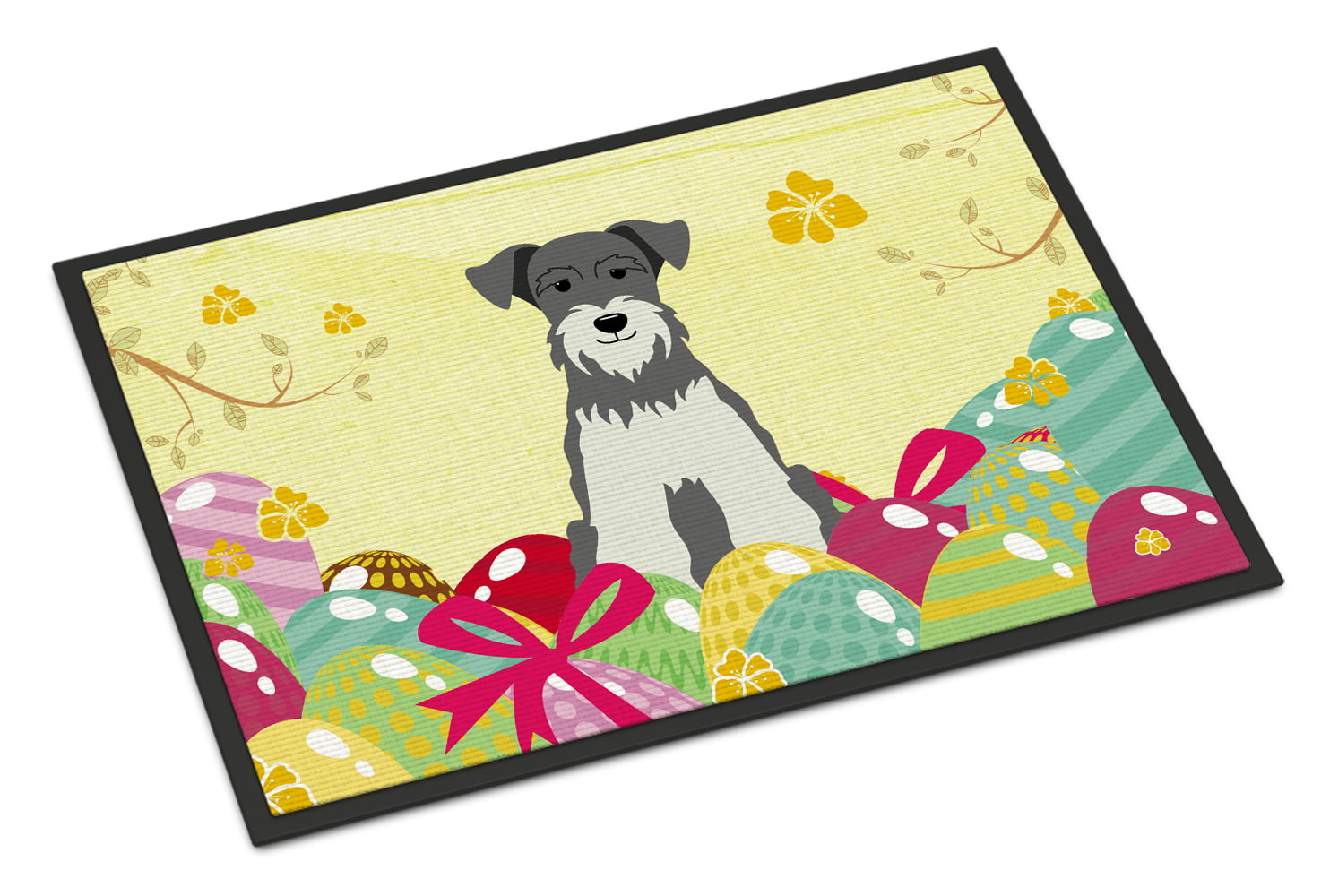 BB6054JMAT 24 x 36 in. Easter Eggs Miniature Schanuzer Salt & Pepper Indoor or Outdoor Mat