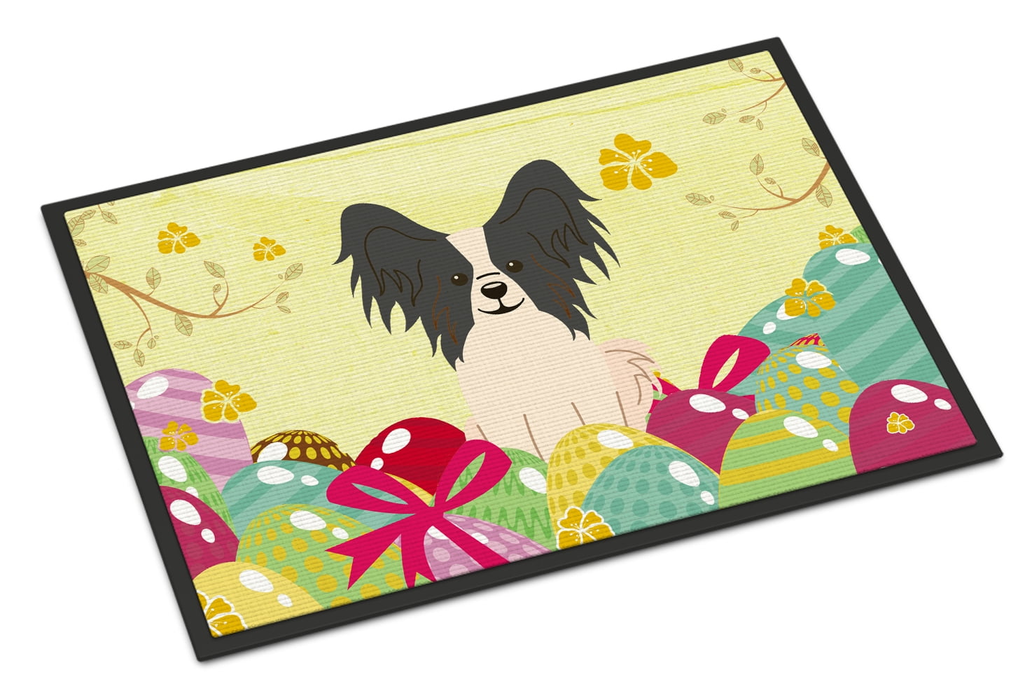 BB6076JMAT 24 x 36 in. Easter Eggs Papillon Black White Indoor or Outdoor Mat