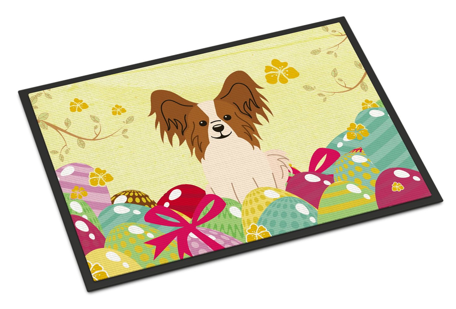 24 x 36 in. Easter Eggs Papillon Red White Indoor or Outdoor Mat