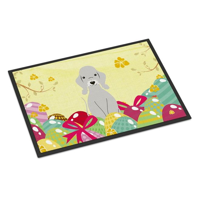 24 x 36 in. Easter Eggs Bedlington Terrier Blue Indoor or Outdoor Mat