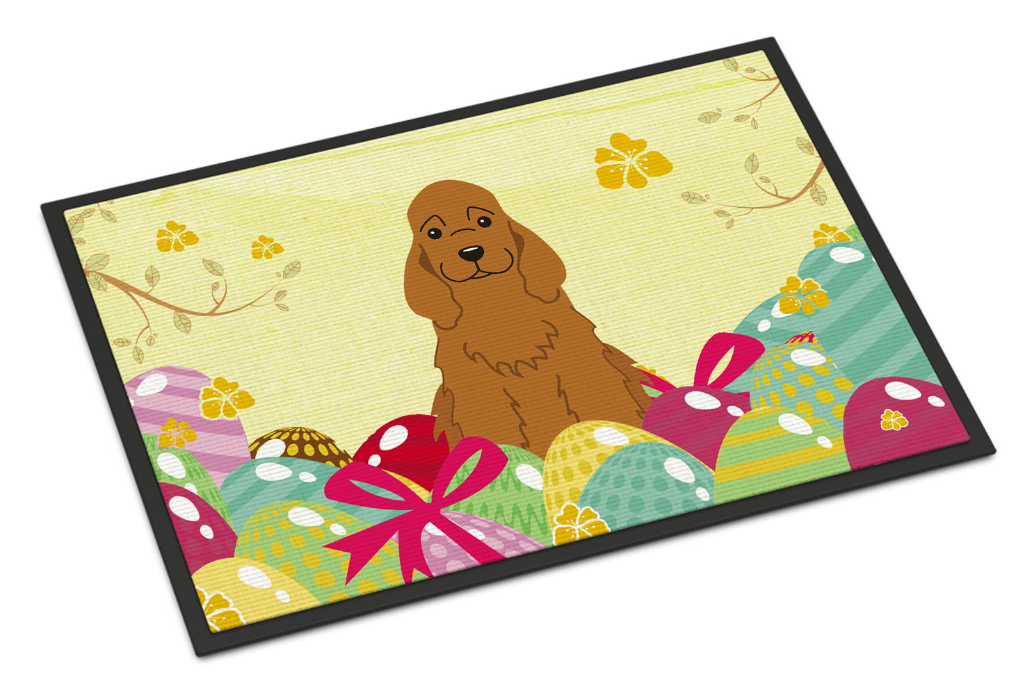 BB6095JMAT 24 x 36 in. Easter Eggs Cocker Spaniel Red Indoor or Outdoor Mat