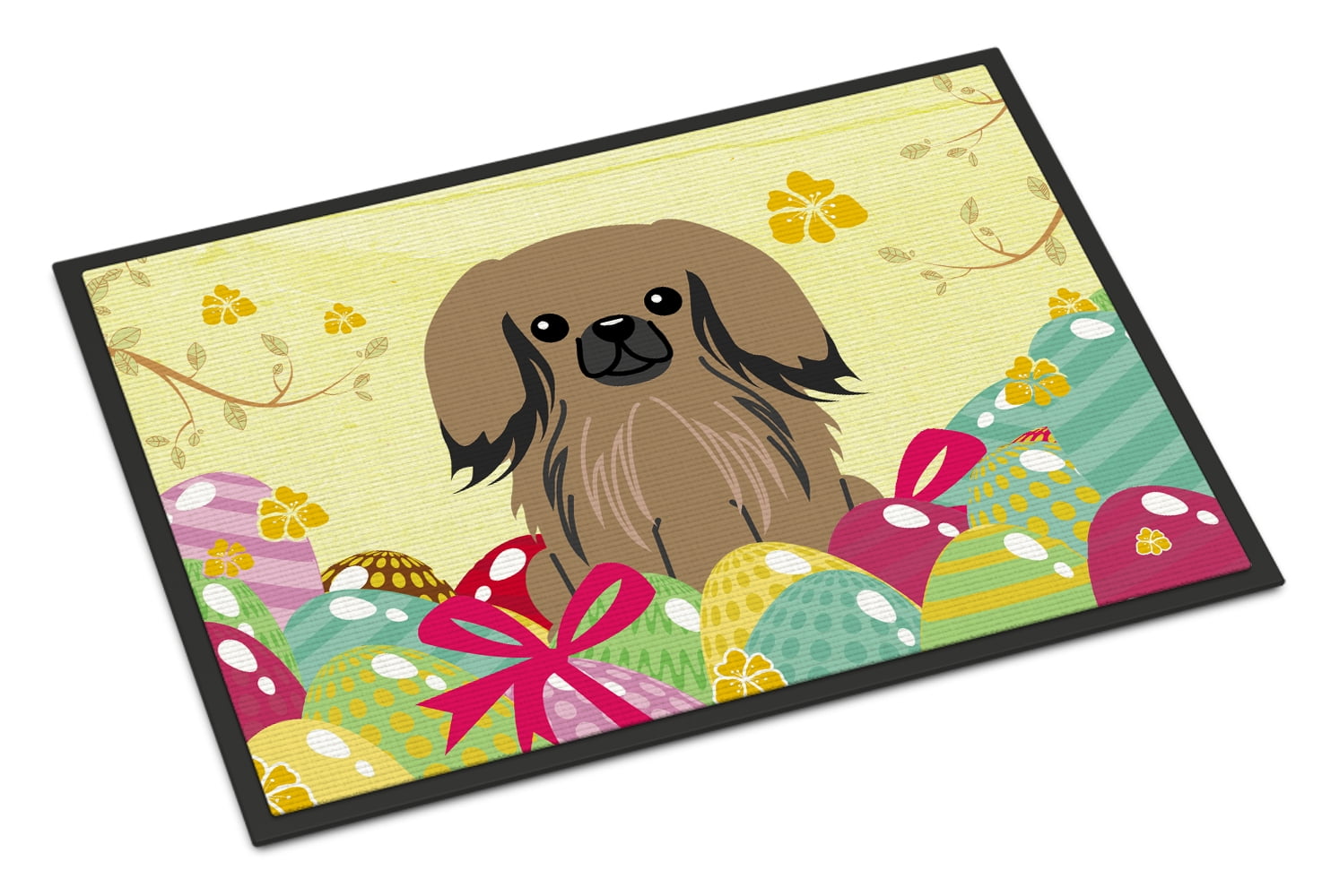 24 x 36 in. Easter Eggs Pekingnese Tan Indoor or Outdoor Mat