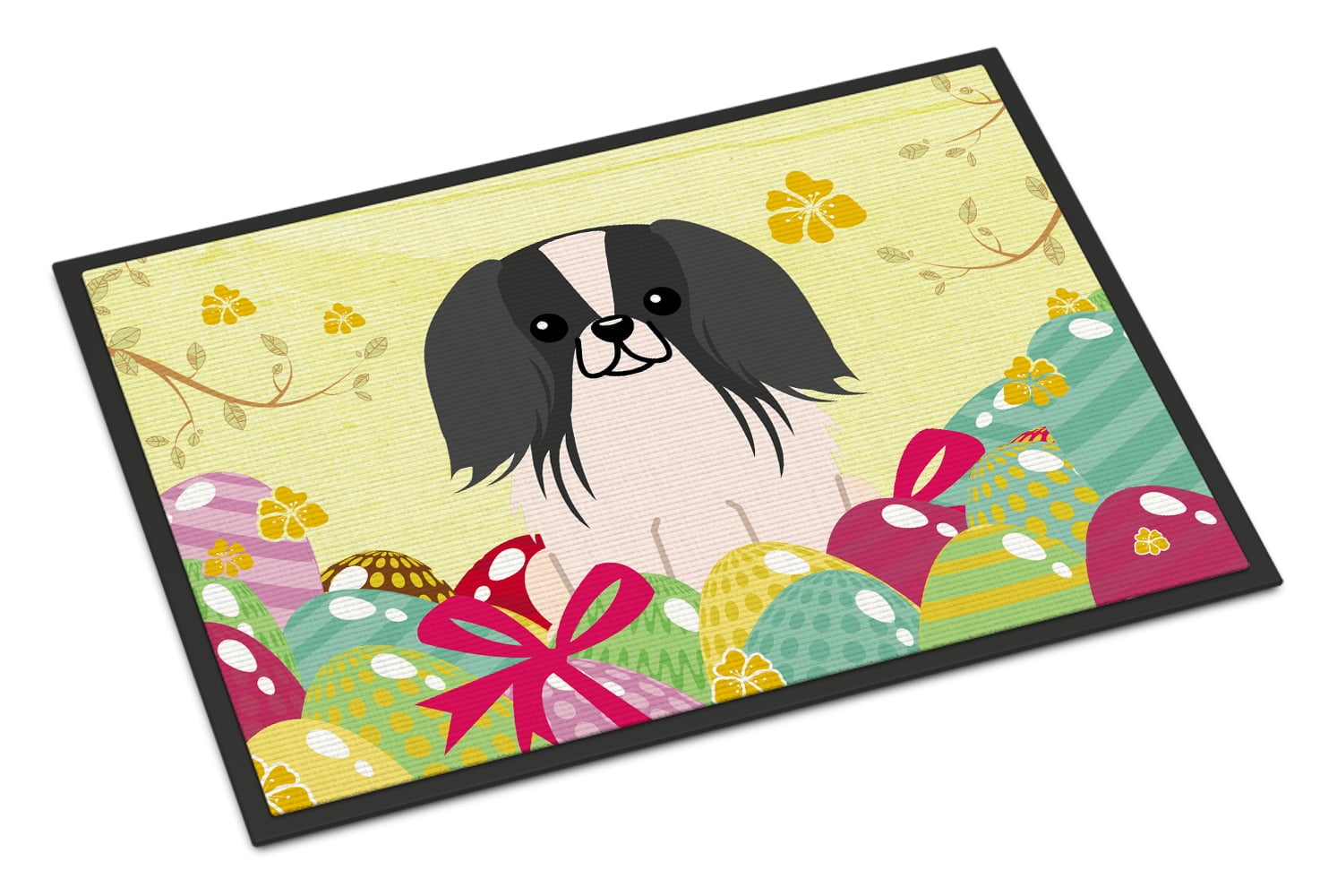 24 x 36 in. Easter Eggs Pekingnese Black White Indoor or Outdoor Mat