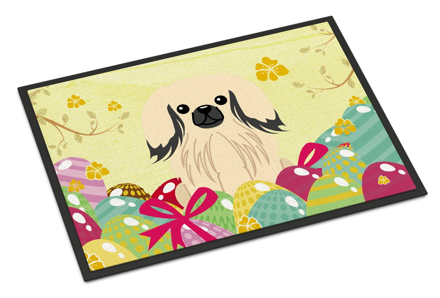 24 x 36 in. Easter Eggs Pekingnese Cream Indoor or Outdoor Mat