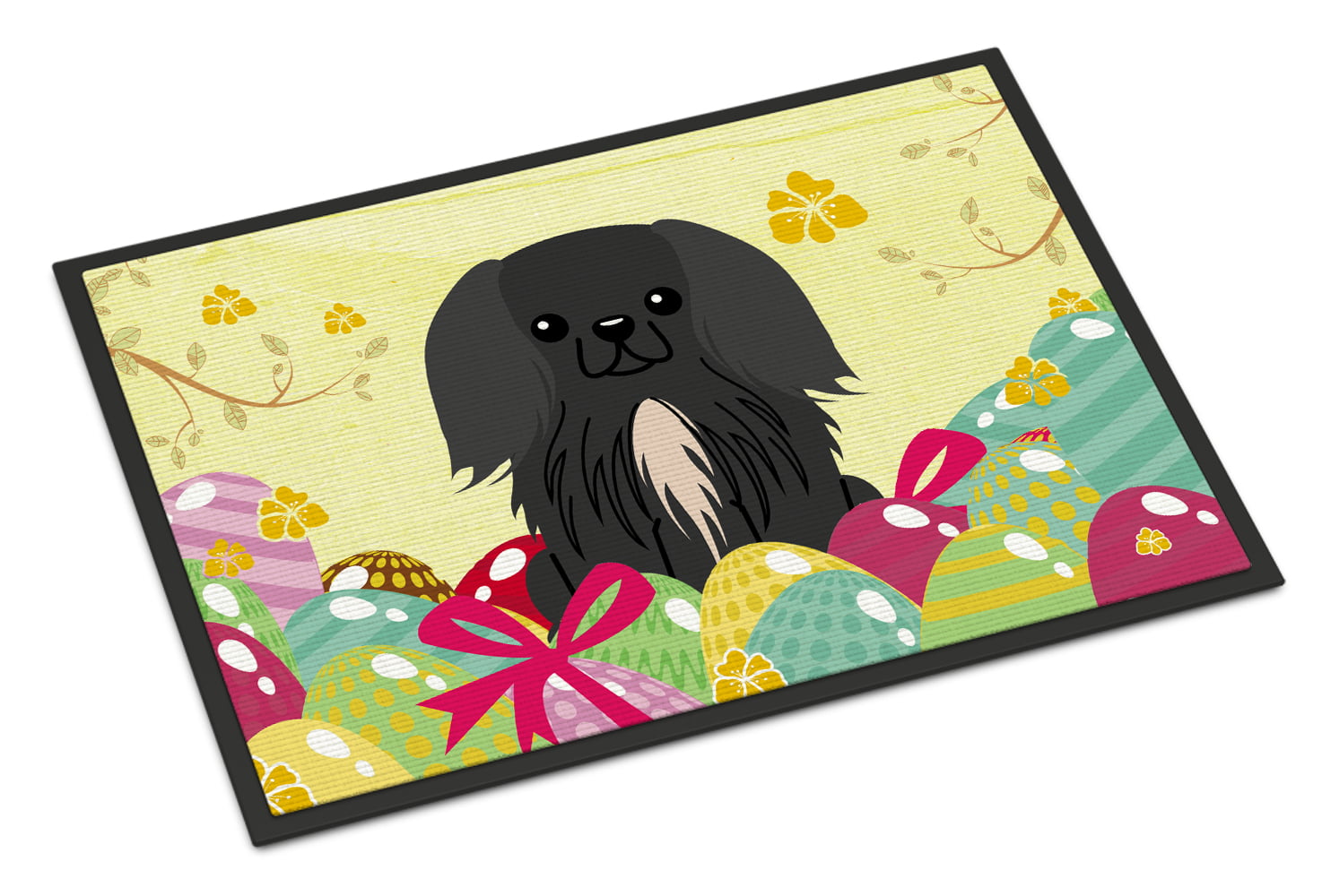 24 x 36 in. Easter Eggs Pekingnese Black Indoor or Outdoor Mat