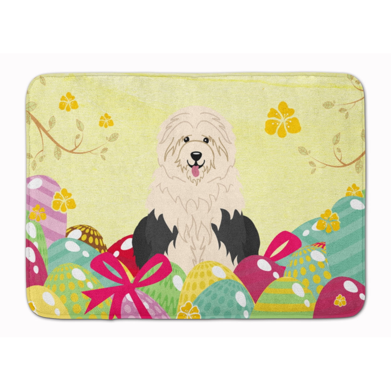 BB6096RUG Easter Eggs Old English Sheepdog Machine Washable Memory Foam Mat