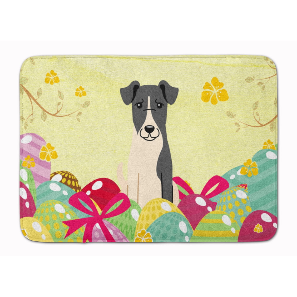 BB6098RUG Easter Eggs Smooth Fox Terrier Machine Washable Memory Foam Mat