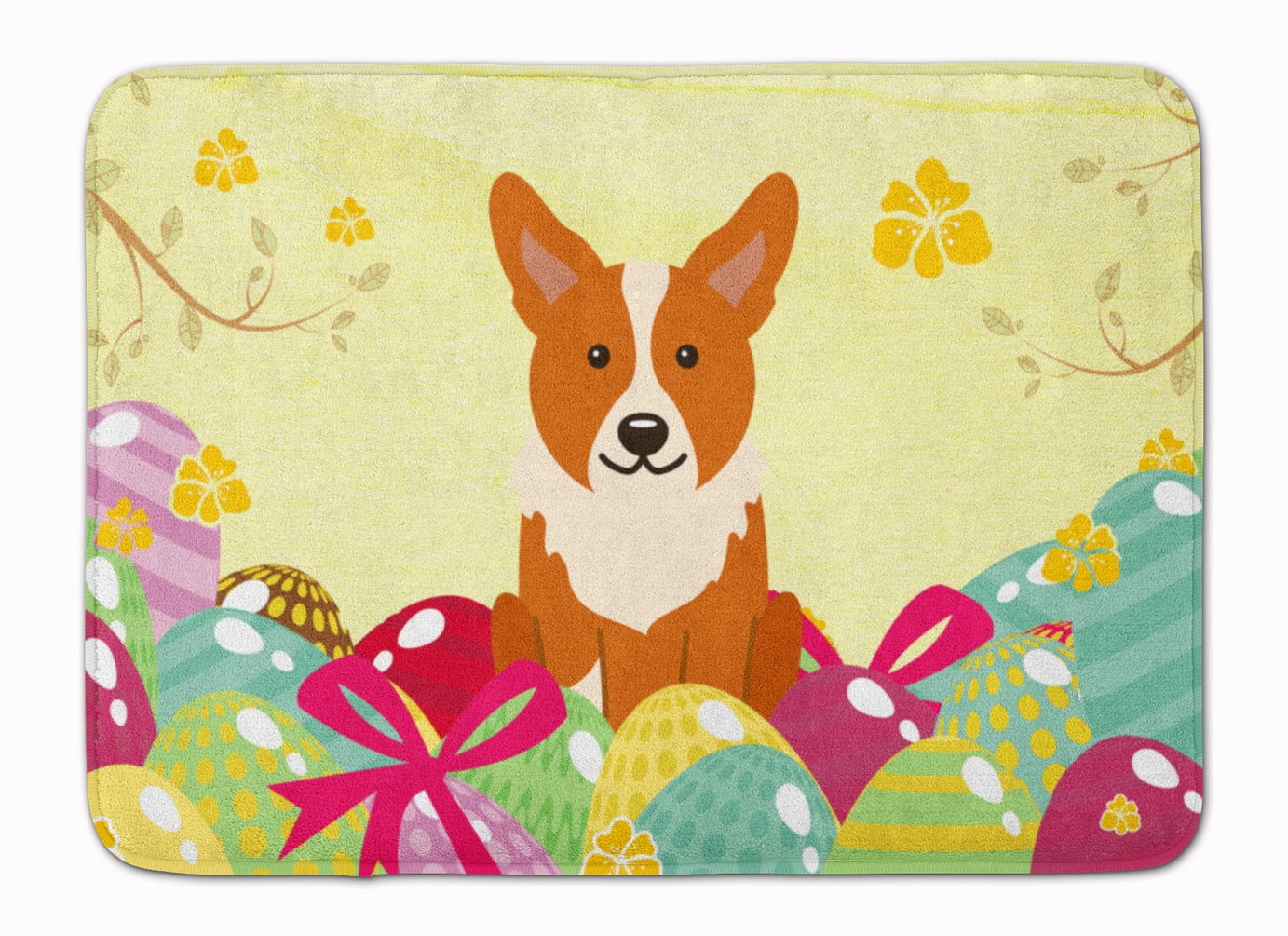 BB6100RUG Easter Eggs Corgi Machine Washable Memory Foam Mat