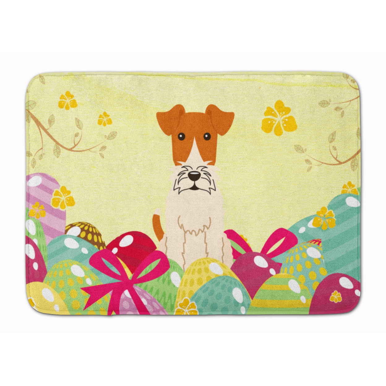 BB6101RUG Easter Eggs Wire Fox Terrier Machine Washable Memory Foam Mat