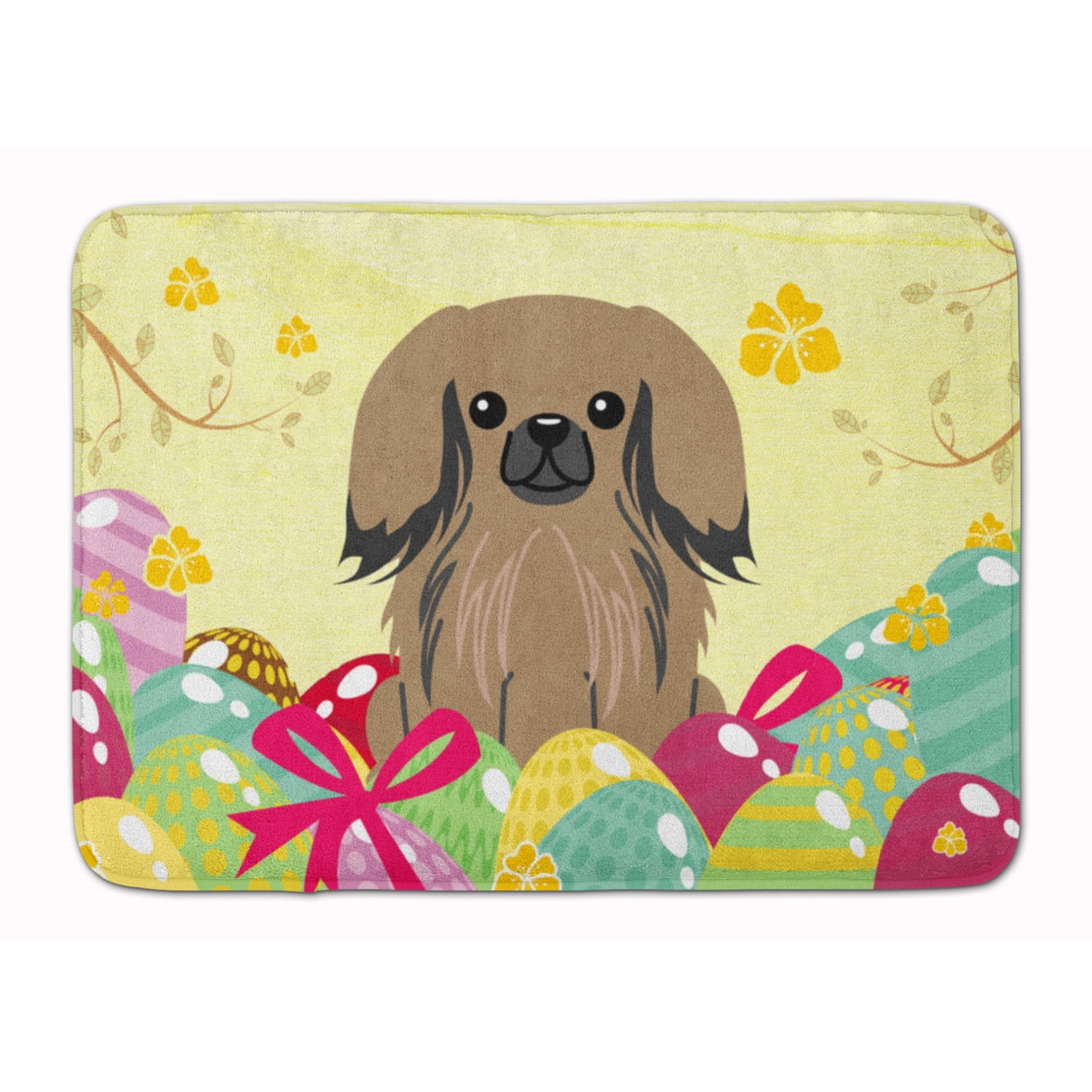 BB6102RUG Easter Eggs Pekingnese Tan Machine Washable Memory Foam Mat