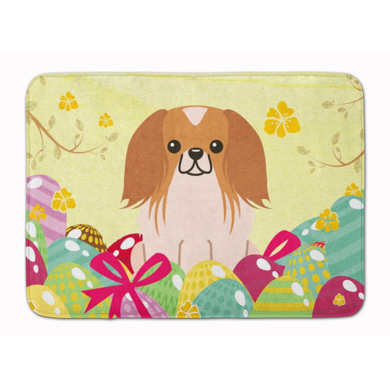 BB6103RUG Easter Eggs Pekingnese Red White Machine Washable Memory Foam Mat