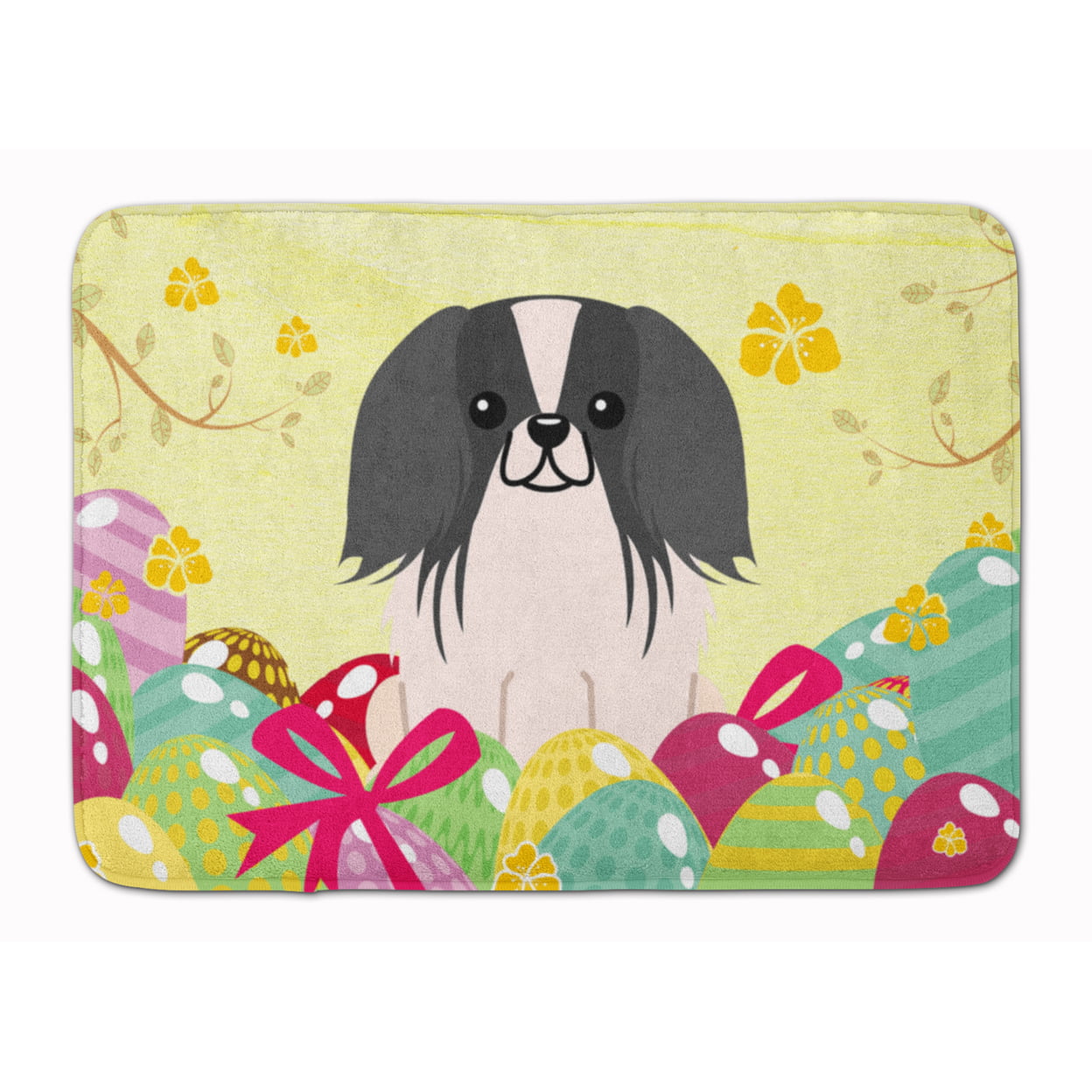 BB6105RUG Easter Eggs Pekingnese Black & White Machine Washable Memory Foam Mat