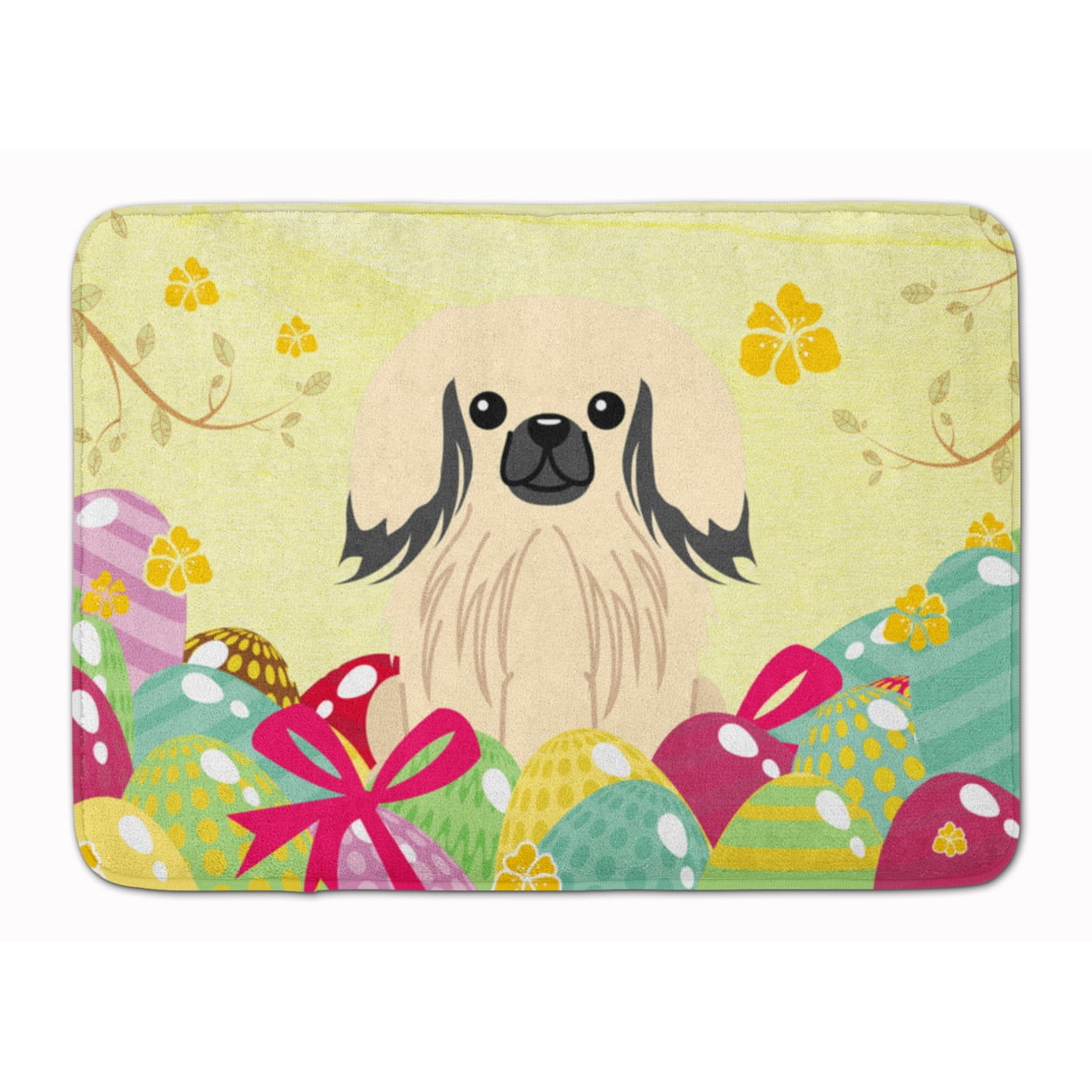BB6106RUG Easter Eggs Pekingnese Cream Machine Washable Memory Foam Mat