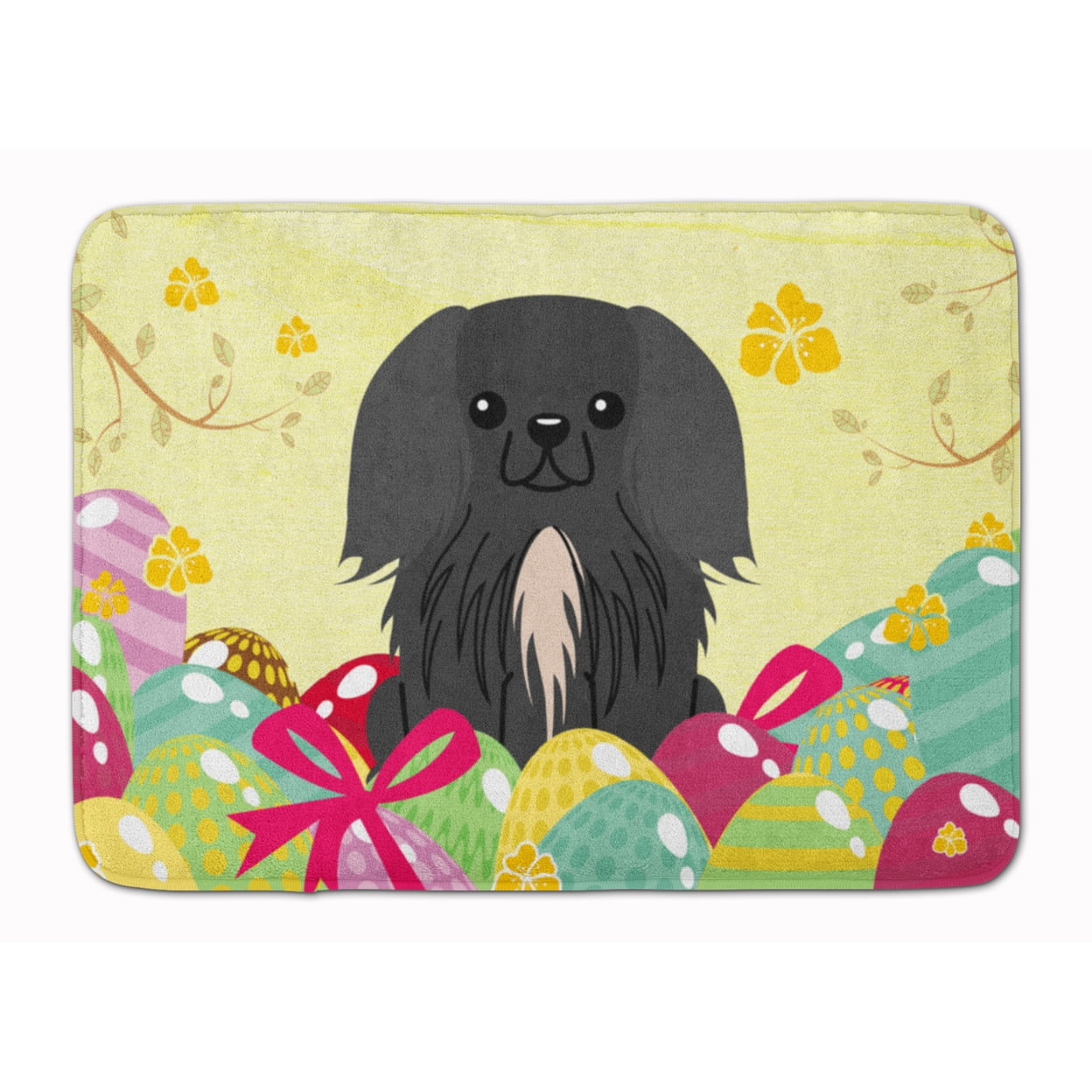 BB6107RUG Easter Eggs Pekingnese Black Machine Washable Memory Foam Mat