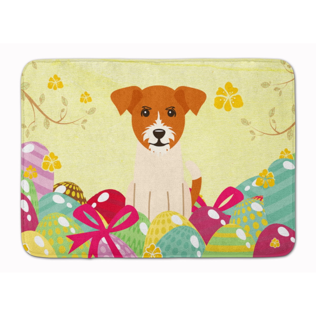 BB6108RUG Easter Eggs Jack Russell Terrier Machine Washable Memory Foam Mat