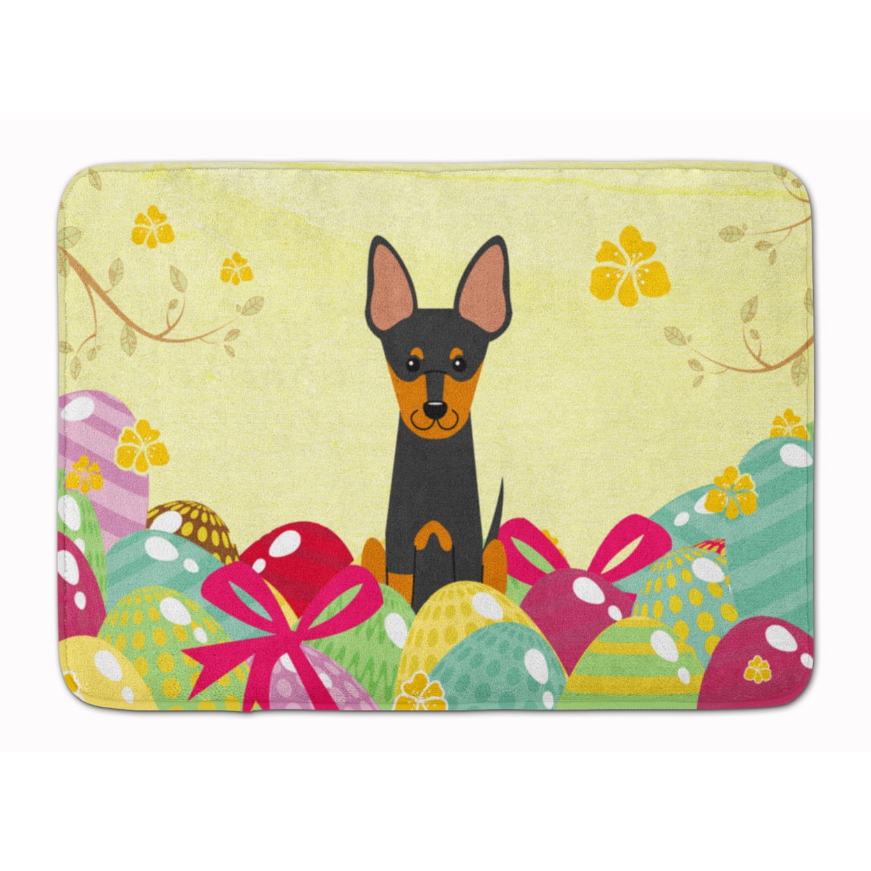 BB6109RUG Easter Eggs English Toy Terrier Machine Washable Memory Foam Mat