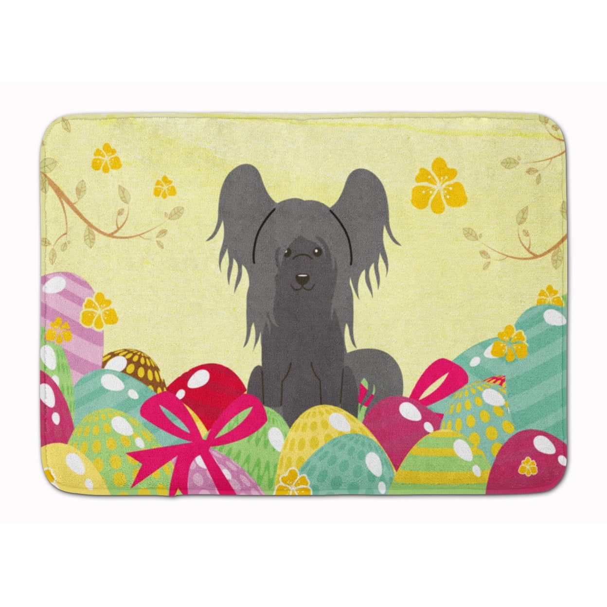 BB6112RUG Easter Eggs Chinese Crested Black Machine Washable Memory Foam Mat