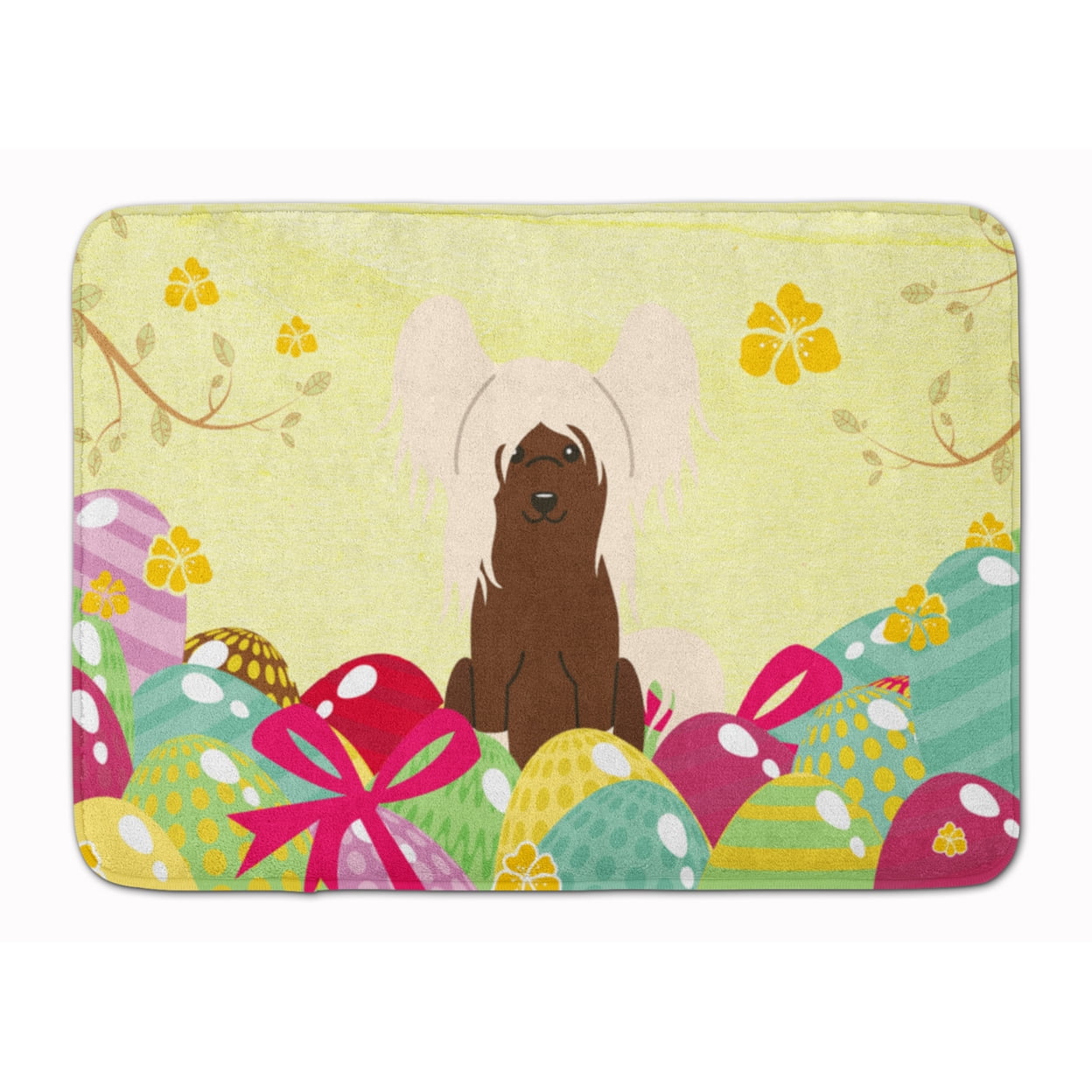 BB6113RUG Easter Eggs Chinese Crested Cream Machine Washable Memory Foam Mat
