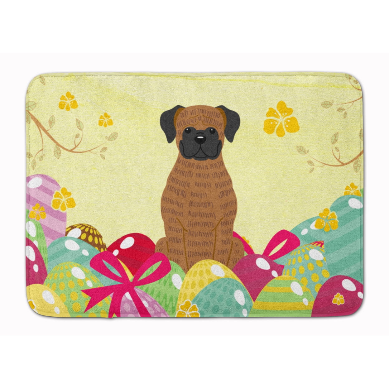 BB6117RUG Easter Eggs Brindle Boxer Machine Washable Memory Foam Mat