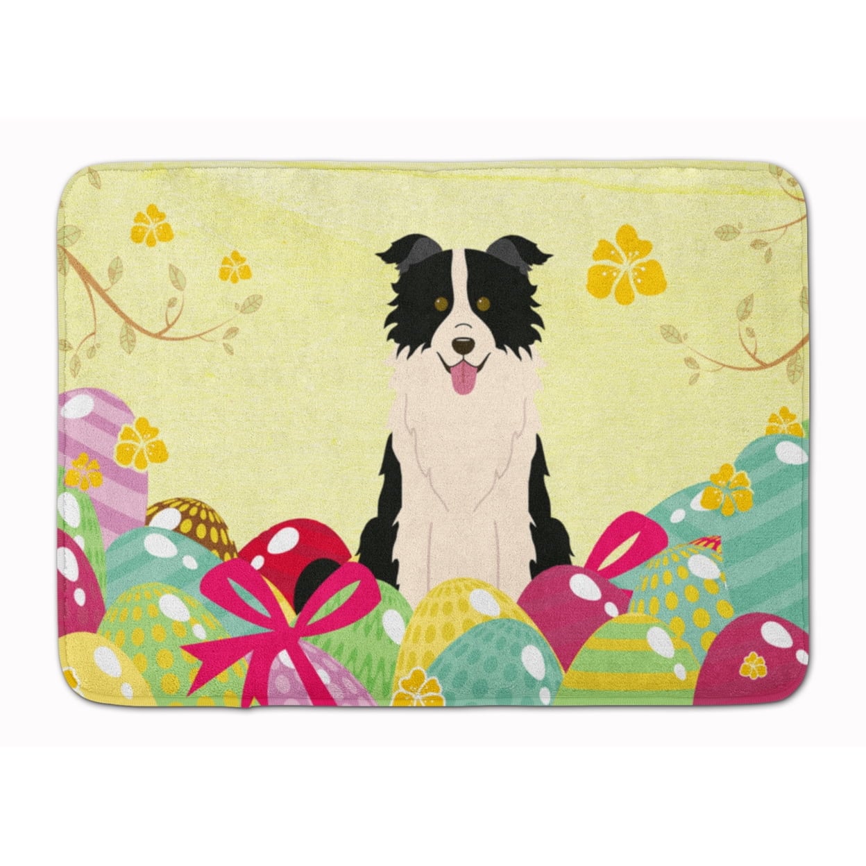 BB6118RUG Easter Eggs Border Collie Black & White Machine Washable Memory Foam Mat