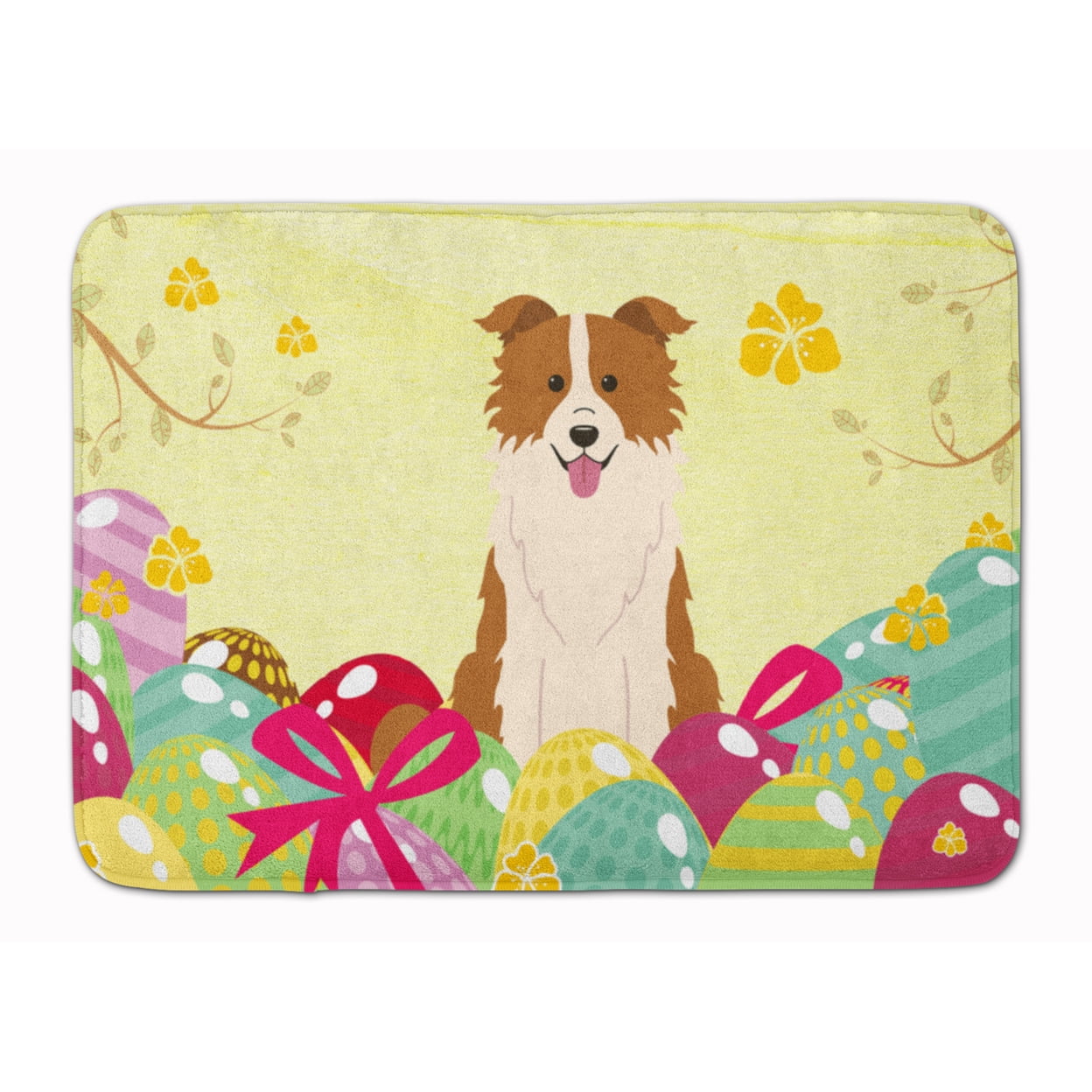 BB6119RUG Easter Eggs Border Collie Red White Machine Washable Memory Foam Mat