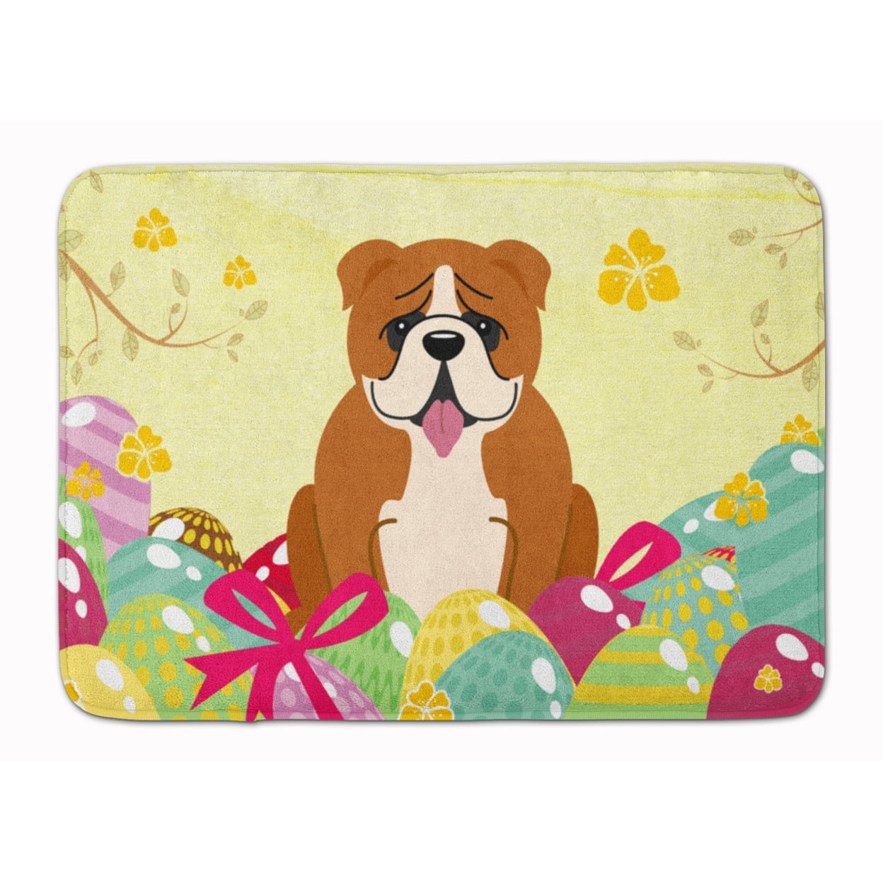 BB6120RUG Easter Eggs English Bulldog Red White Machine Washable Memory Foam Mat