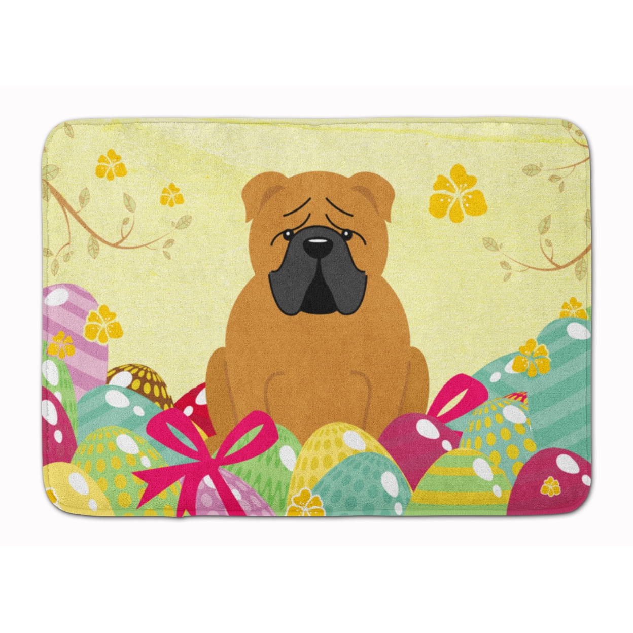 BB6122RUG Easter Eggs English Bulldog Red Machine Washable Memory Foam Mat
