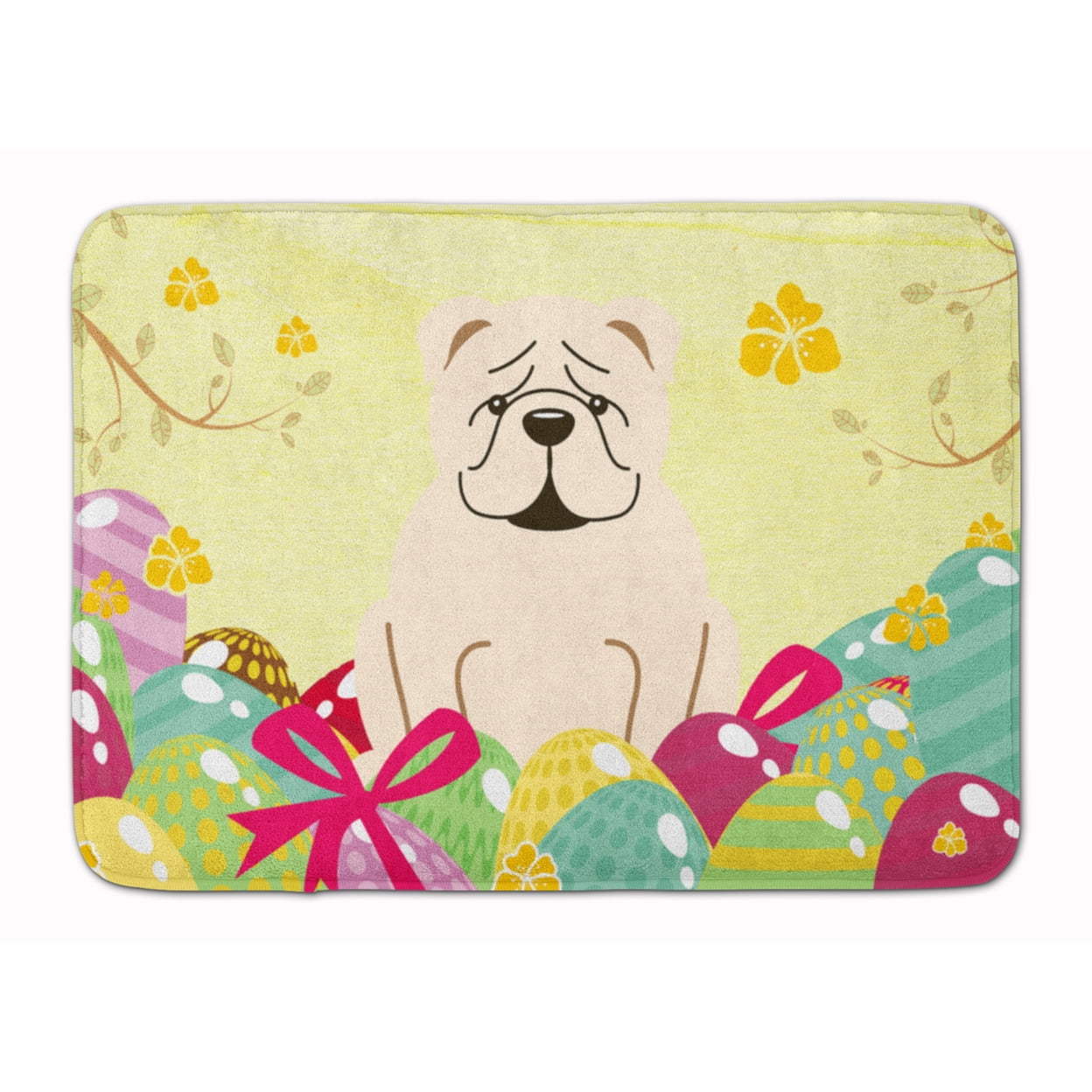 BB6123RUG Easter Eggs English Bulldog White Machine Washable Memory Foam Mat
