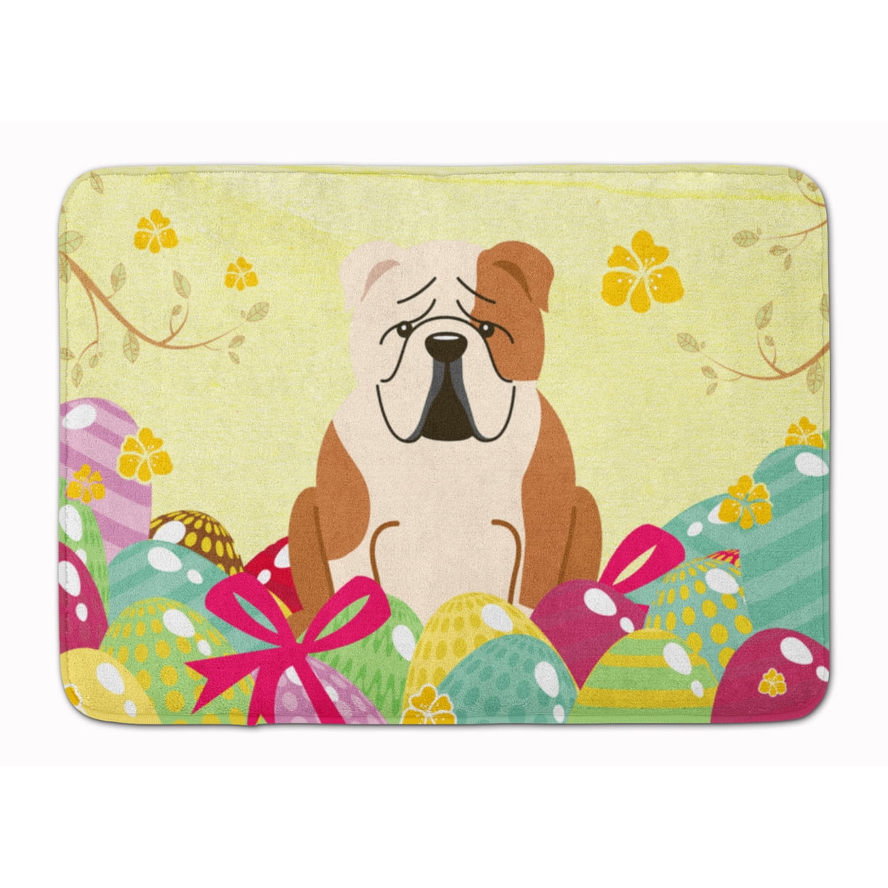 Easter Eggs English Bulldog Fawn White Machine Washable Memory Foam Mat