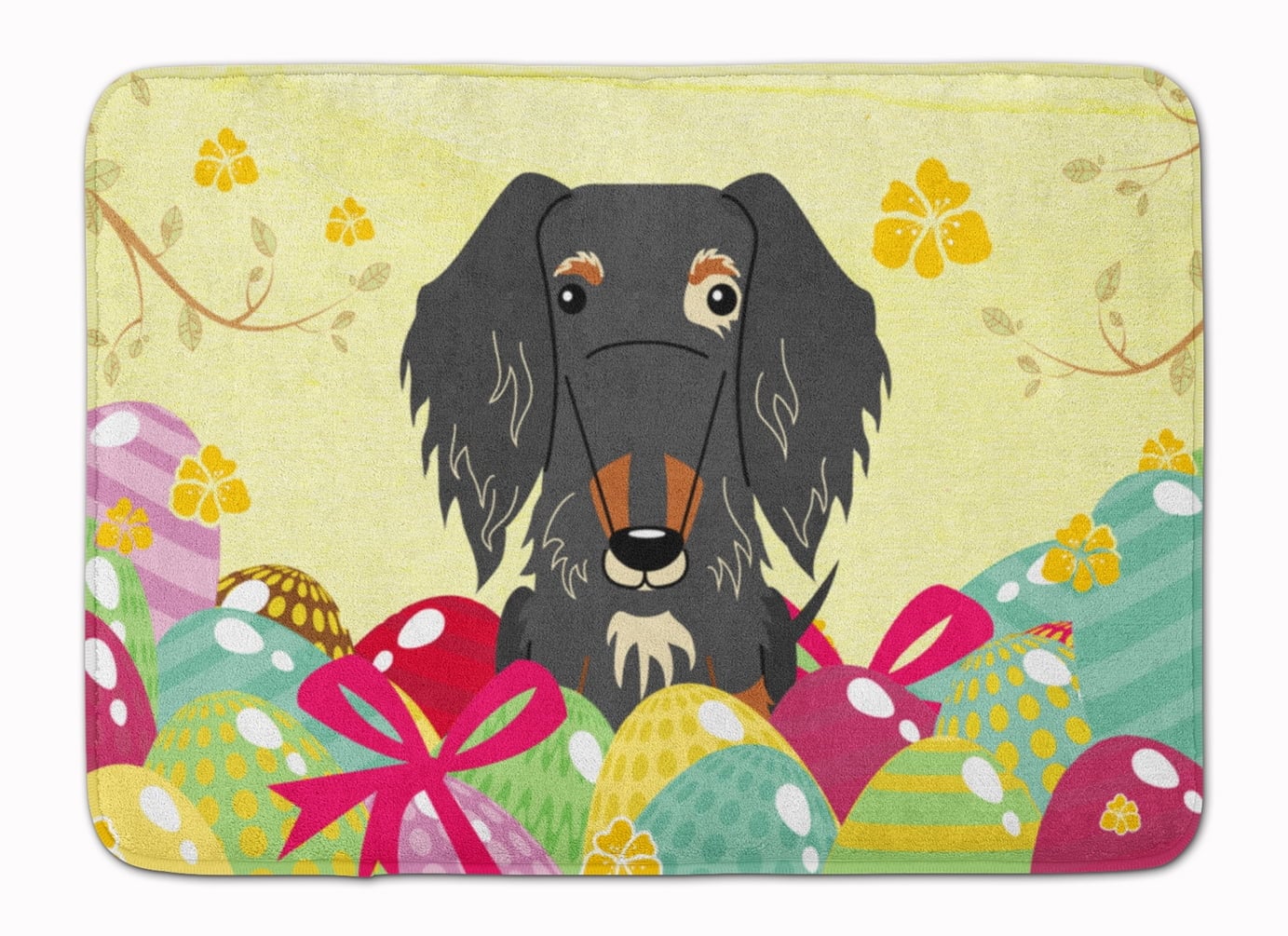 BB6128RUG Easter Eggs Wire Haired Dachshund Dapple Machine Washable Memory Foam Mat