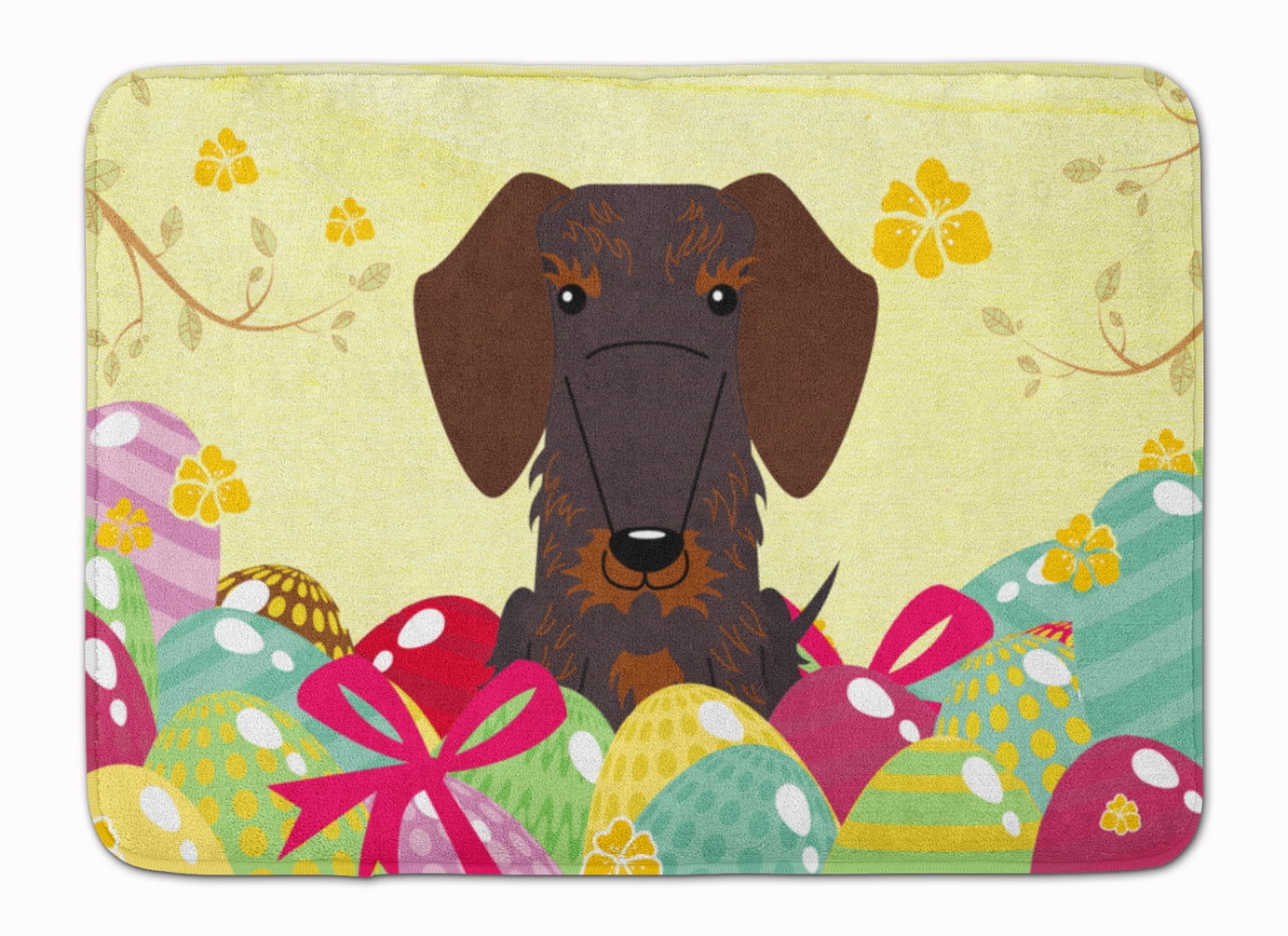 BB6129RUG Easter Eggs Wire Haired Dachshund Chocolate Machine Washable Memory Foam Mat
